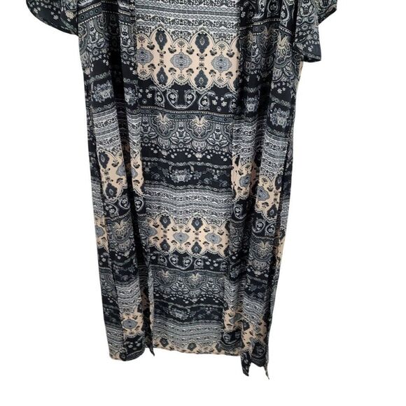 Romeo + Juliet Couture Womens Boho Kimono Duster Sz M Black Paisley Long Slits - Picture 7 of 14